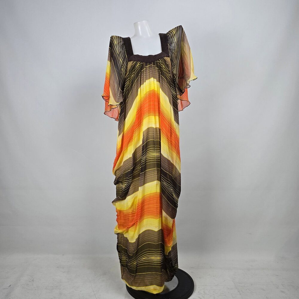 Bebe Orange & Brown Silk Kaftan Dress Size XXS